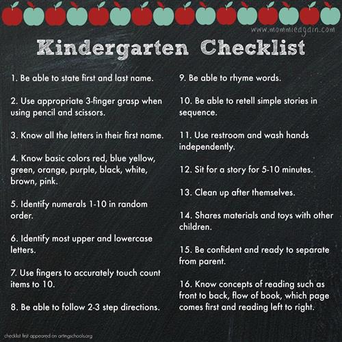 kindergarten checklist