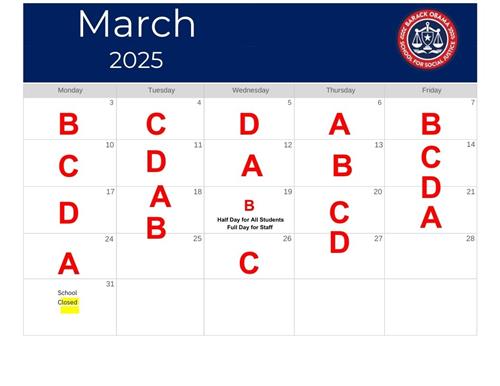 March Letter Day Schedule