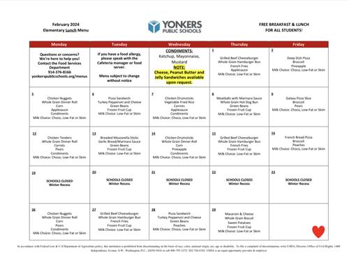 February lunch calendar