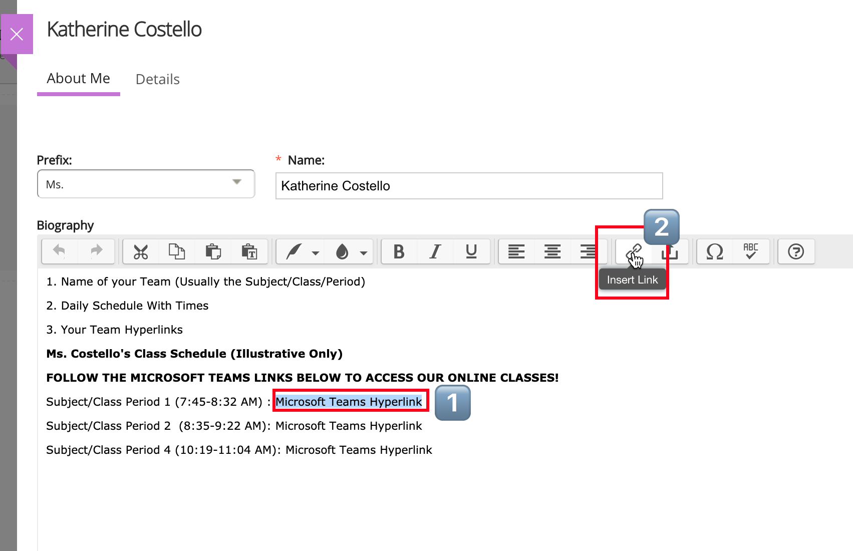 Adding a hyperlink to Teams 