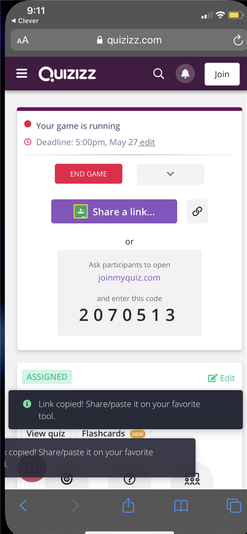 Quizizz code  