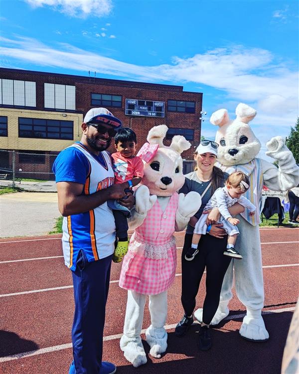 Mr.Y and Mrs.N with kids and Bunnies